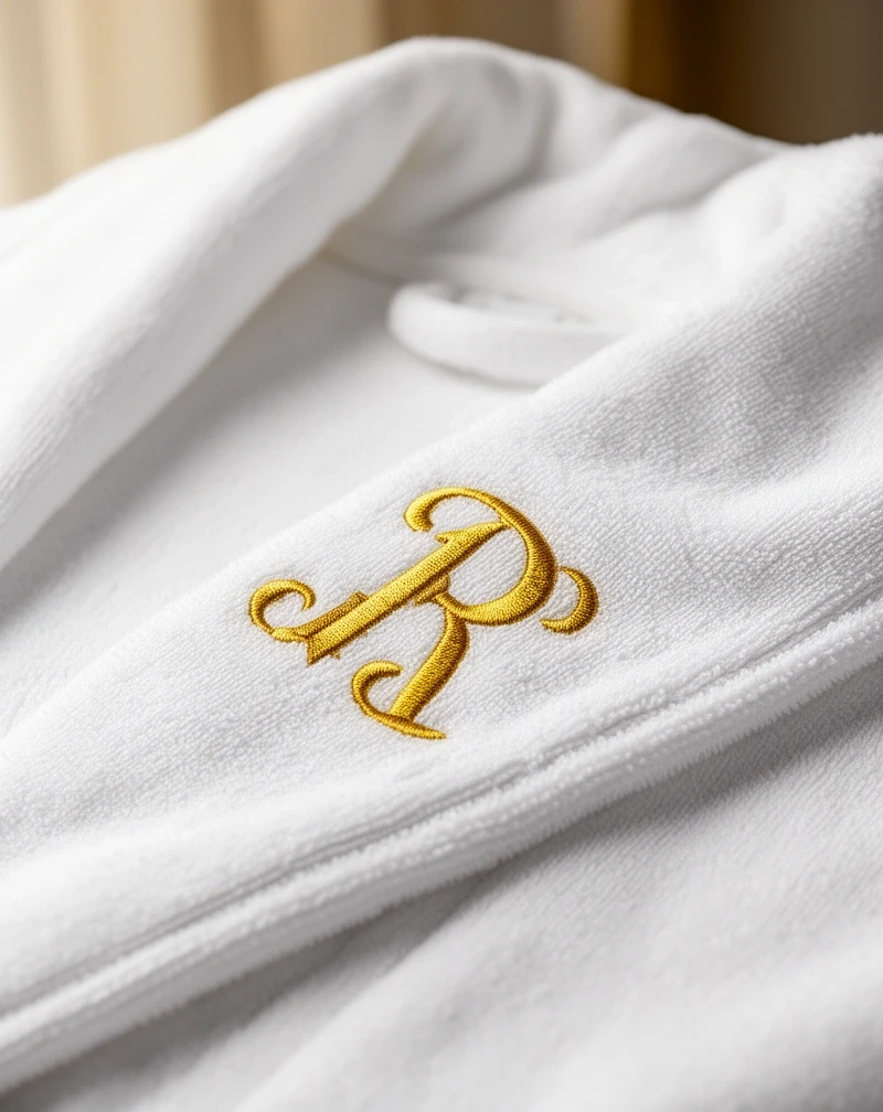 Szlafrok z monogramem inicjałów w złotej nici